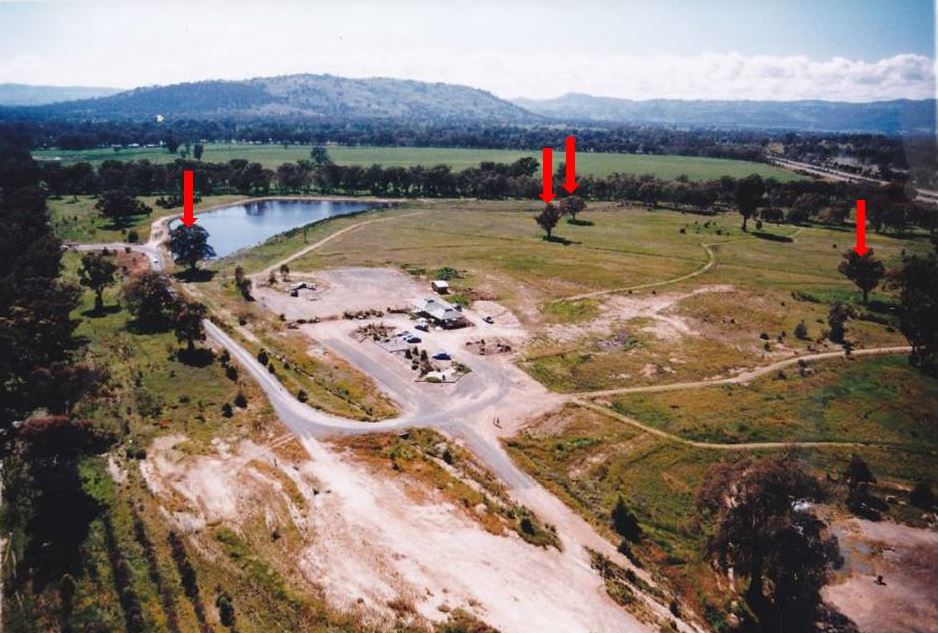 Aerial photograph of Euroa Arboretum in 1996 shortly after the picnic shelter was completed